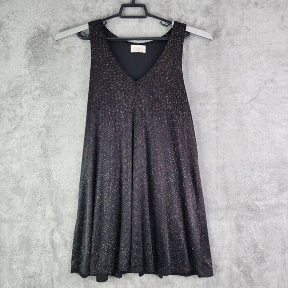 Womens Black Everly Dress Fit & Flare Sparkly Shiny V Neck Sleeveless M Medium - Picture 2 of 9